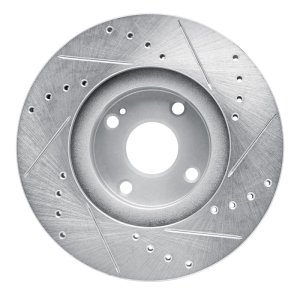 Mazda Miata Brake Rotor (1) - Front Left - R1 Concepts - Drilled & Slotted - Silver - `01-`05